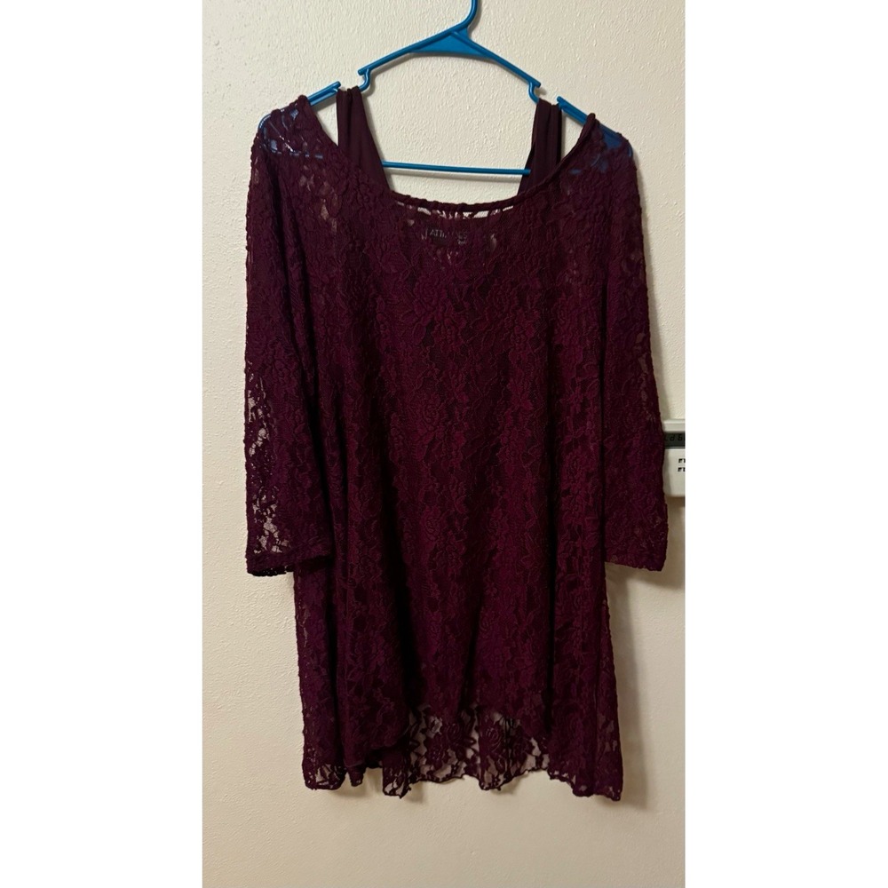 Attitudes by Renee Women's Burgundy 2 piece Lace Scoop Neck 3/4 Sleeve with cami